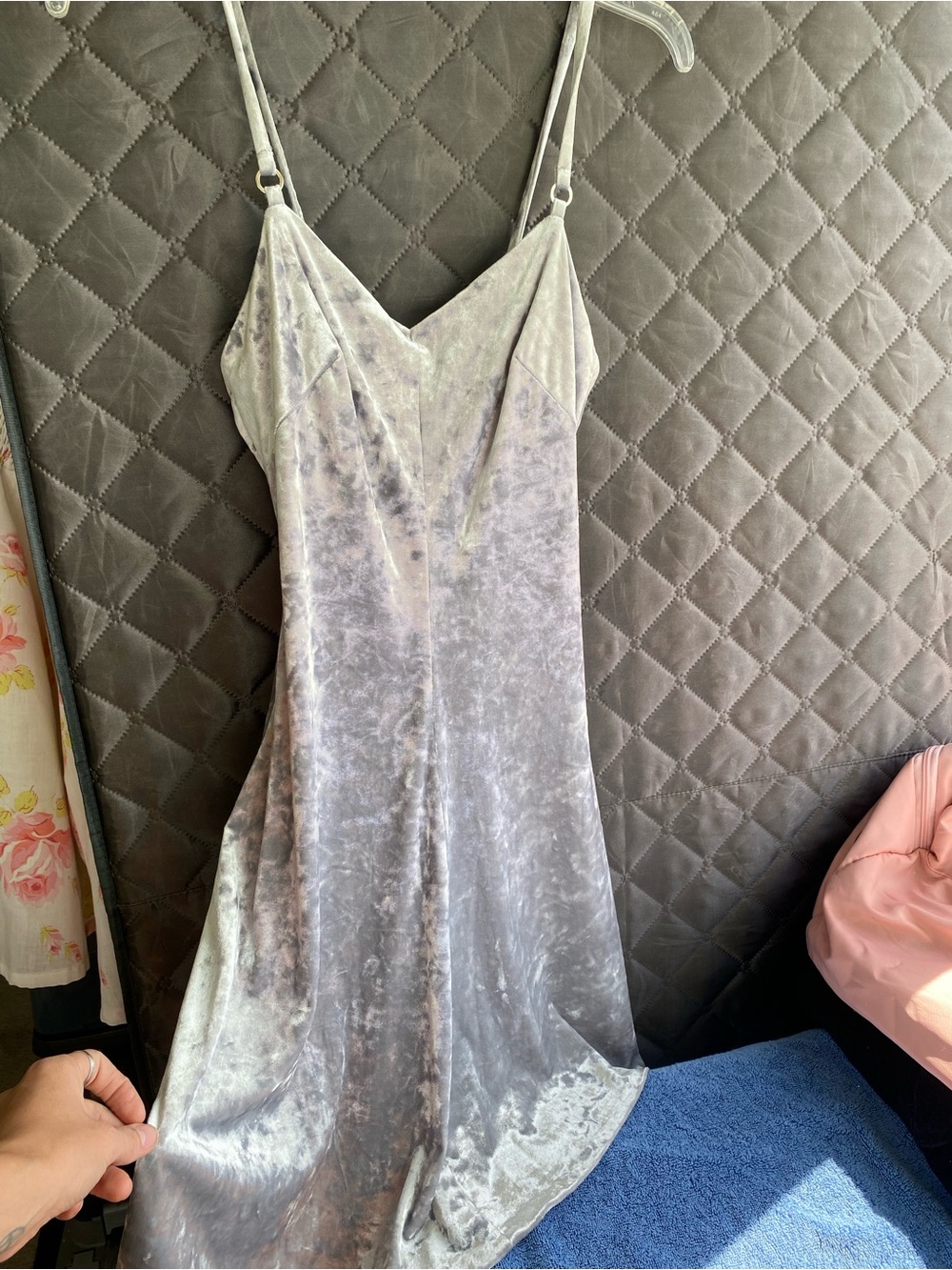 Calvin Klein Silver Crushed Velvet Slip Dress
